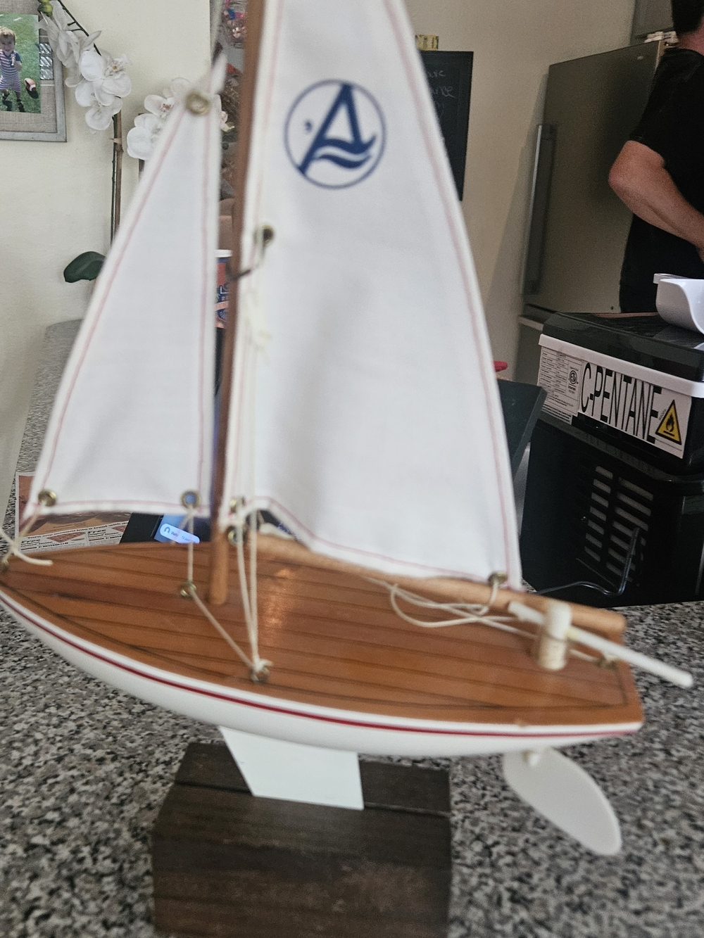 Nautical White & Brown Wooden Sailboat Accent - Home Accents Decor Blue
